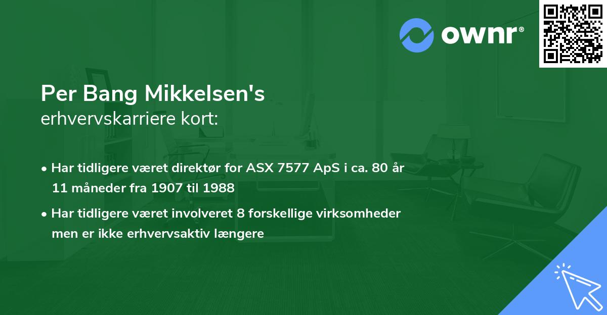 Per Bang Mikkelsen's erhvervskarriere kort