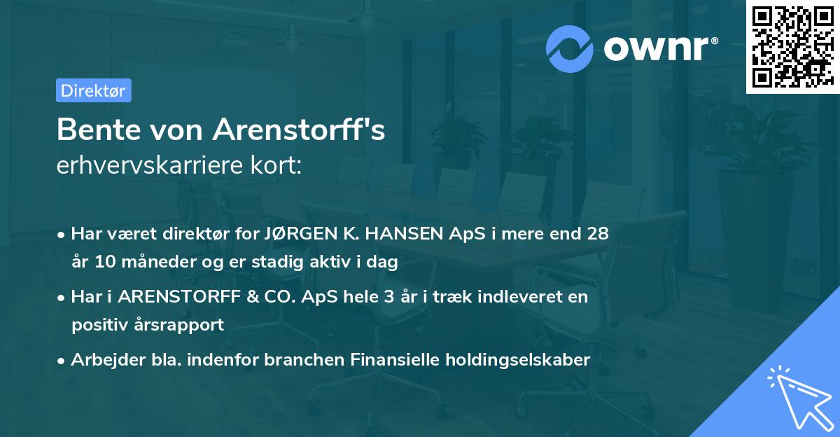 Bente von Arenstorff's erhvervskarriere kort