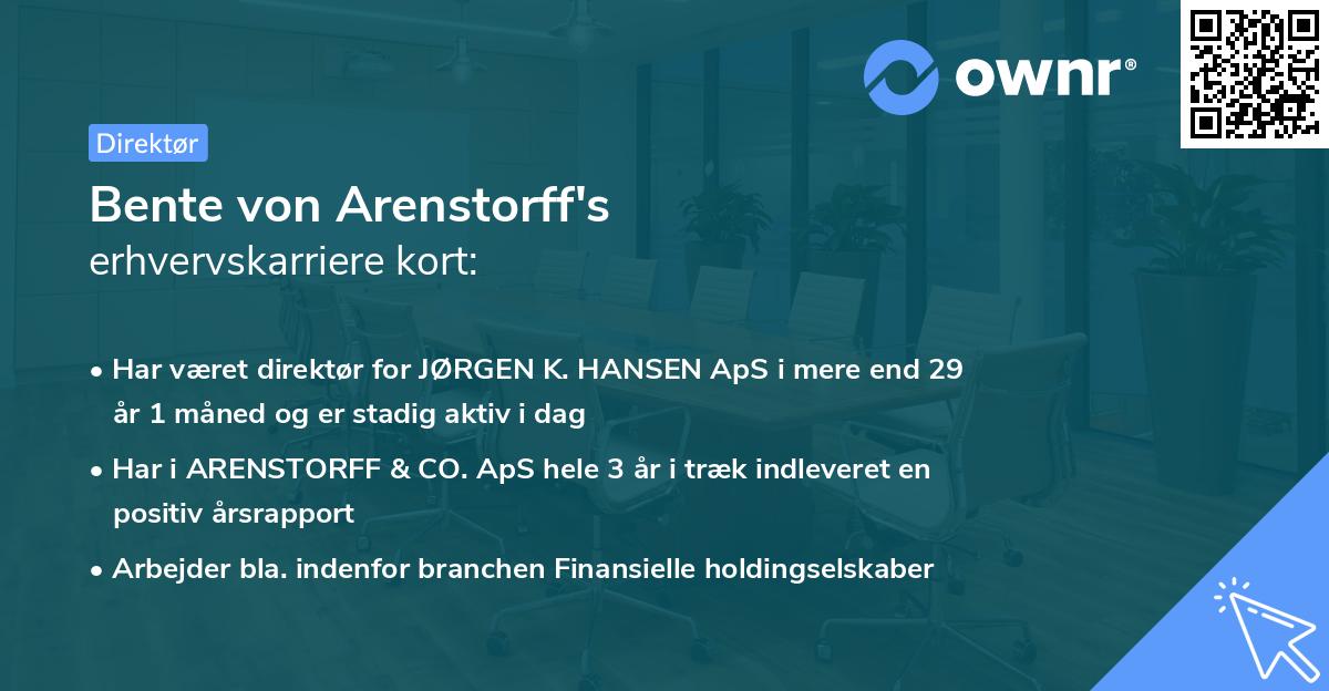 Bente von Arenstorff's erhvervskarriere kort