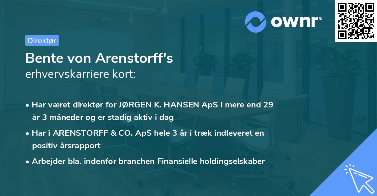 Bente von Arenstorff's erhvervskarriere kort