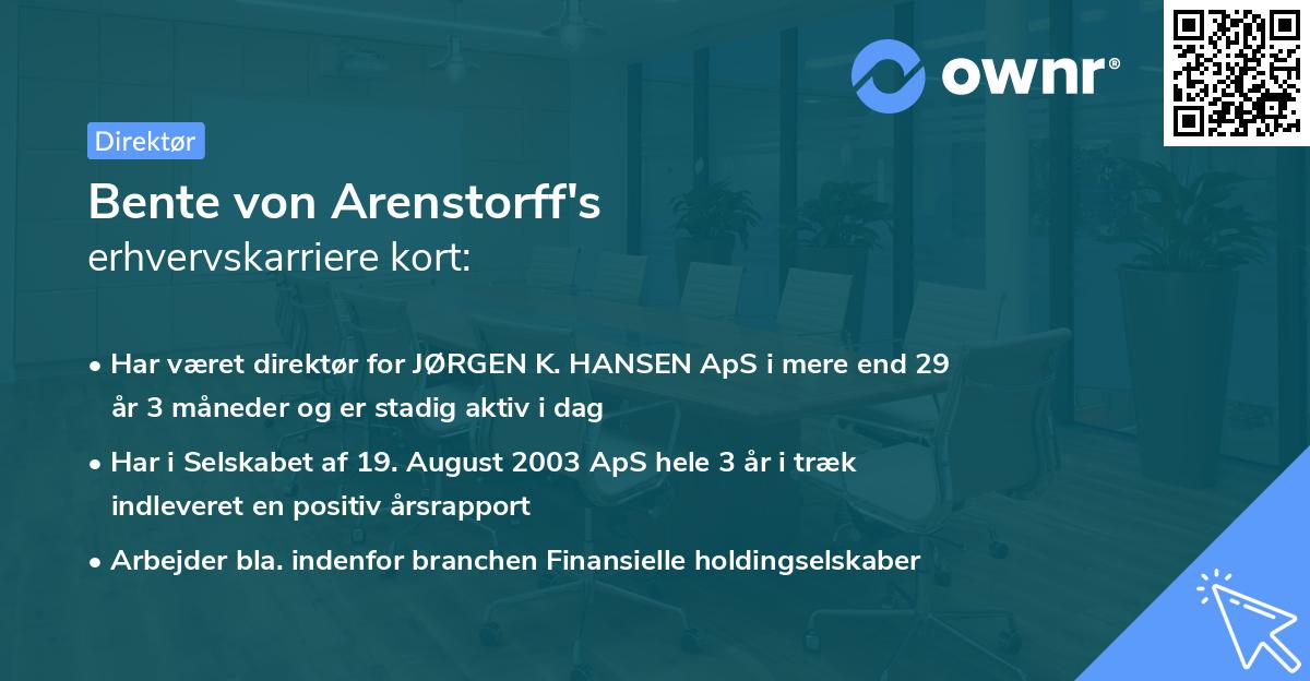 Bente von Arenstorff's erhvervskarriere kort