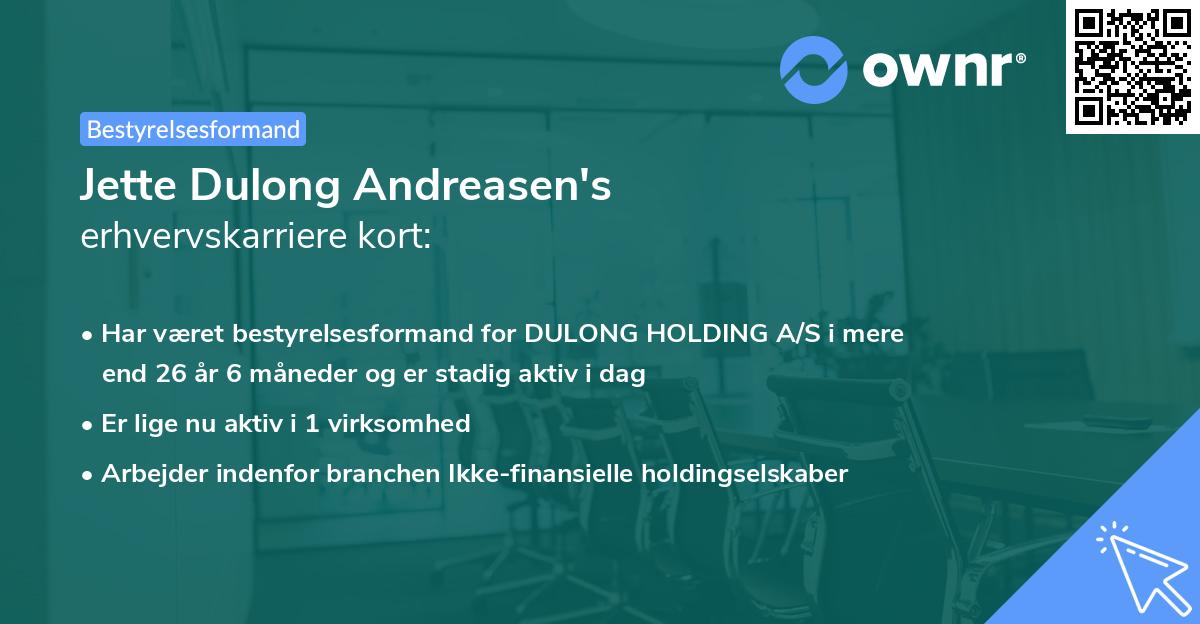 Jette Dulong Andreasen's erhvervskarriere kort