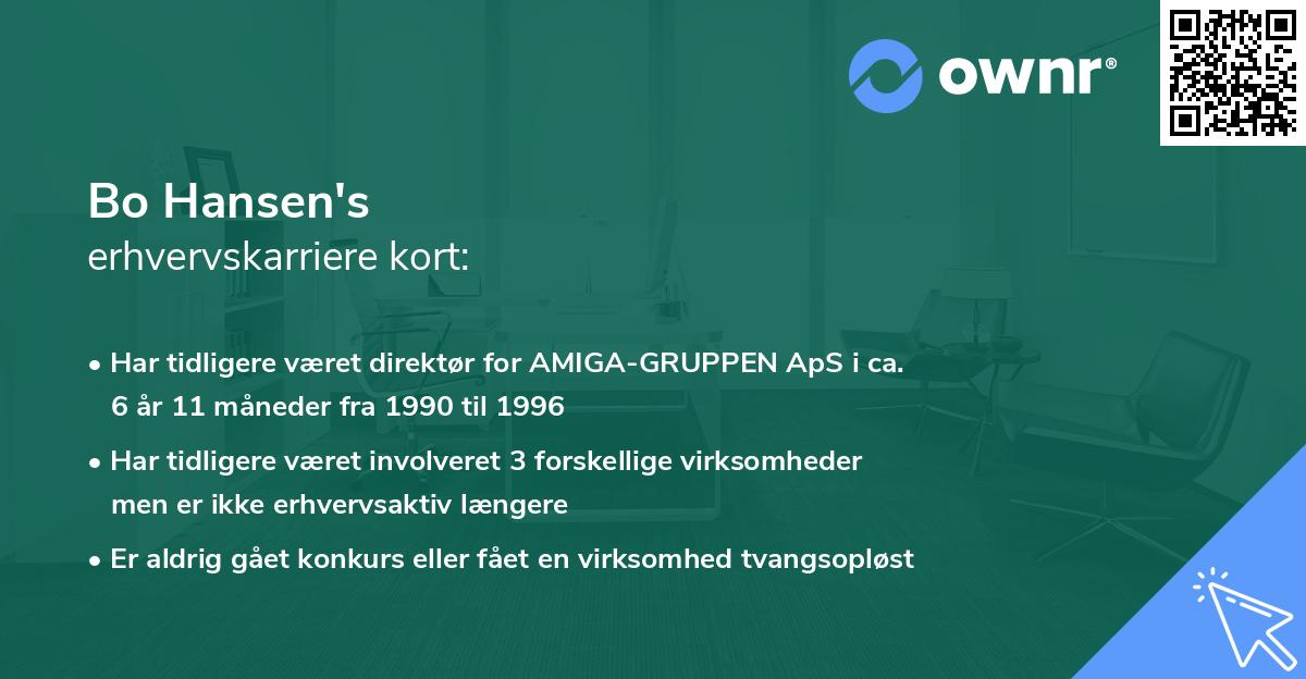 Bo Hansen's erhvervskarriere kort