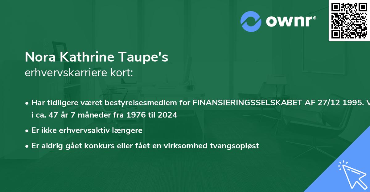 Nora Kathrine Taupe's erhvervskarriere kort
