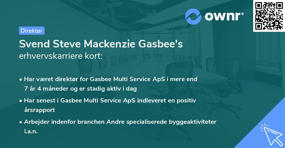 Svend Steve Mackenzie Gasbee's erhvervskarriere kort