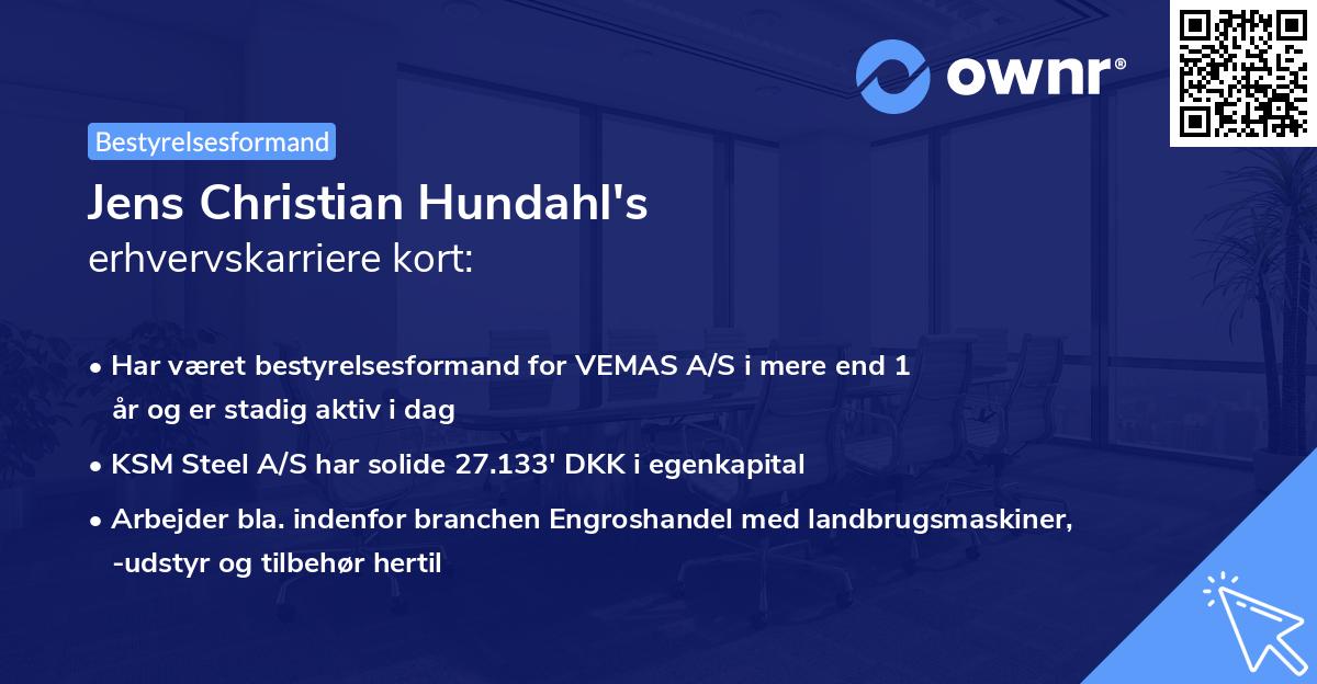 Jens Christian Hundahl's erhvervskarriere kort