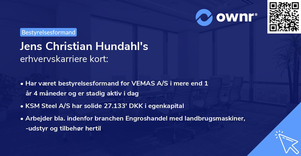Jens Christian Hundahl's erhvervskarriere kort