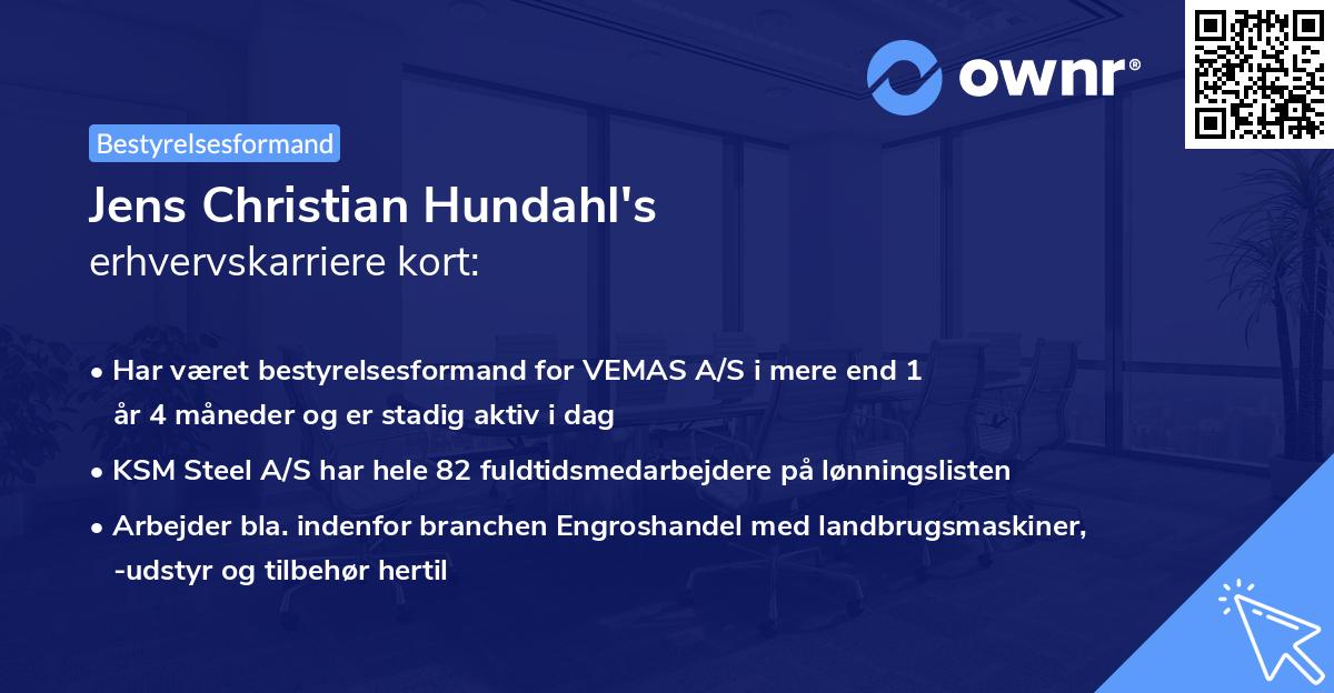 Jens Christian Hundahl's erhvervskarriere kort