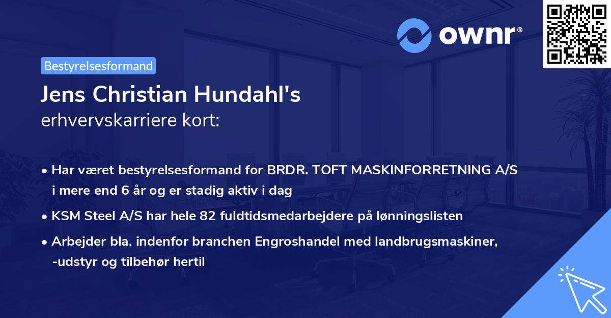 Jens Christian Hundahl's erhvervskarriere kort