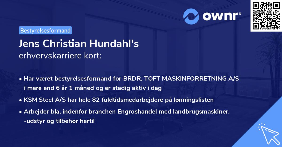 Jens Christian Hundahl's erhvervskarriere kort