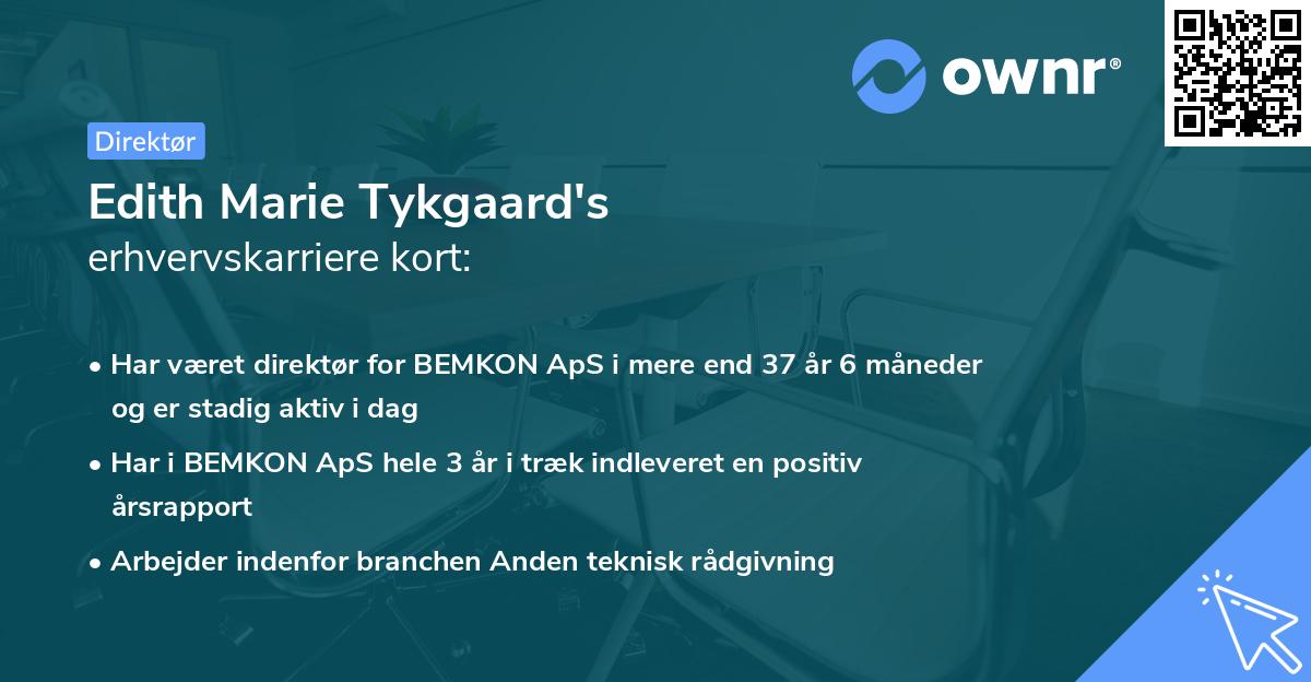 Edith Marie Tykgaard's erhvervskarriere kort