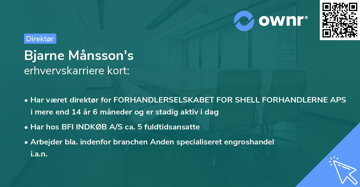 Bjarne Månsson's erhvervskarriere kort