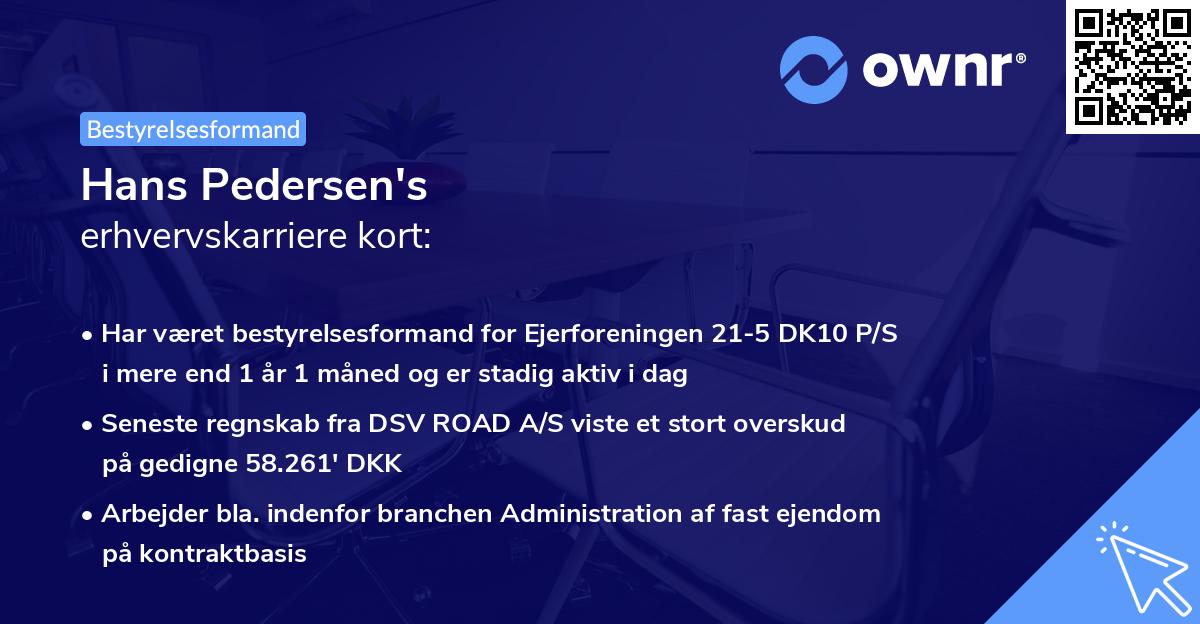 Hans Pedersen's erhvervskarriere kort
