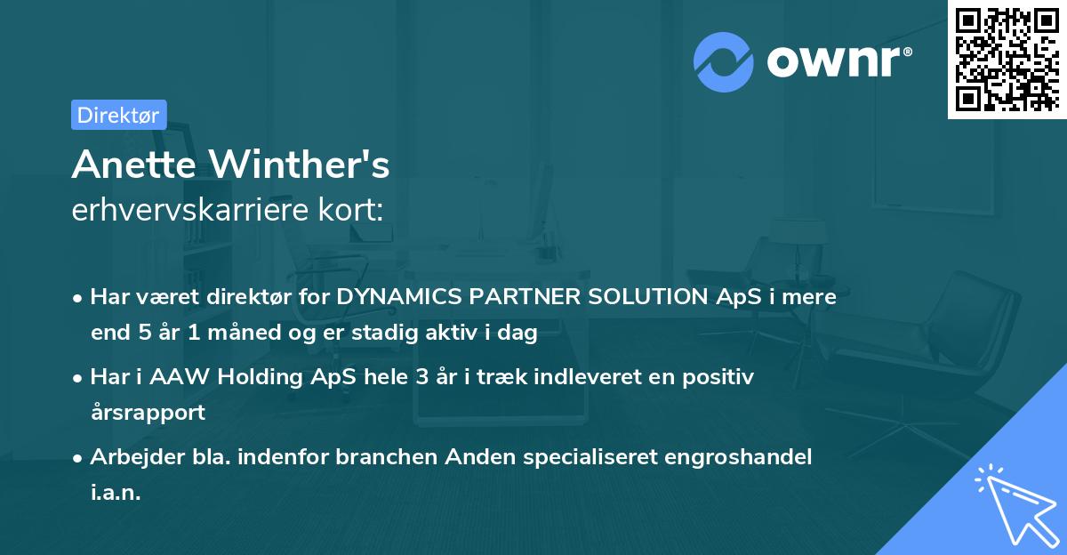 Anette Winther's erhvervskarriere kort