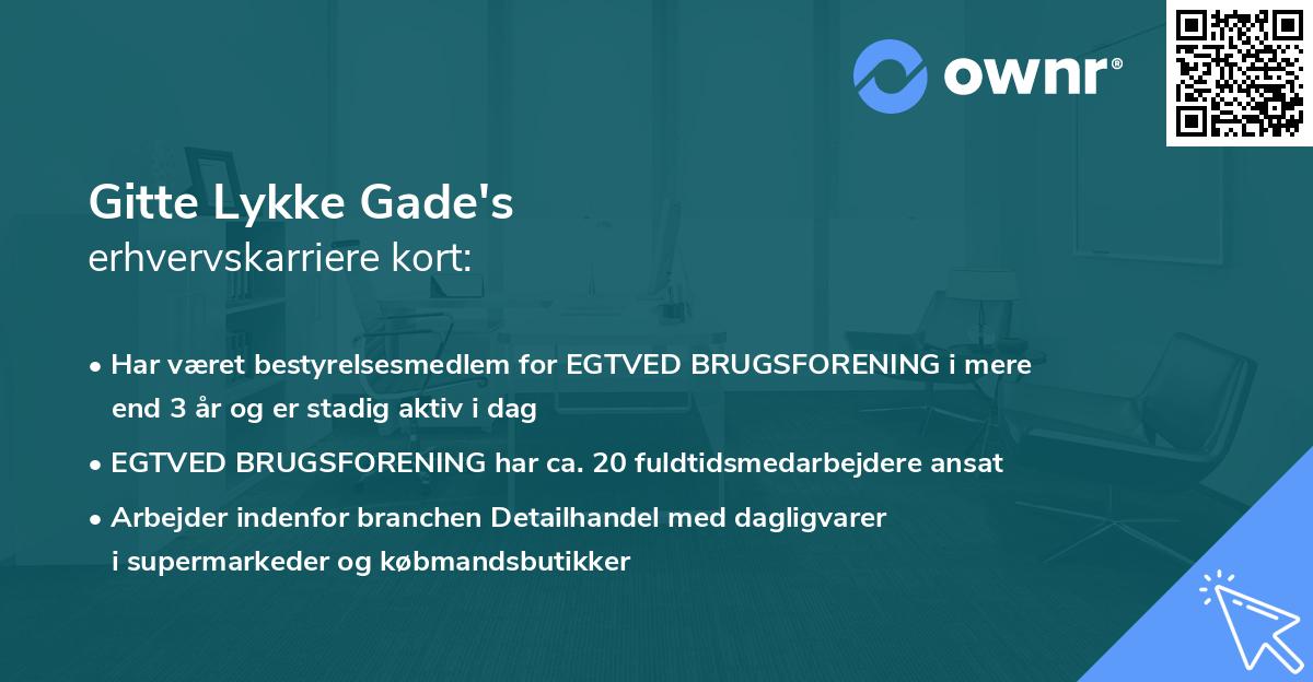 Gitte Lykke Gade's erhvervskarriere kort