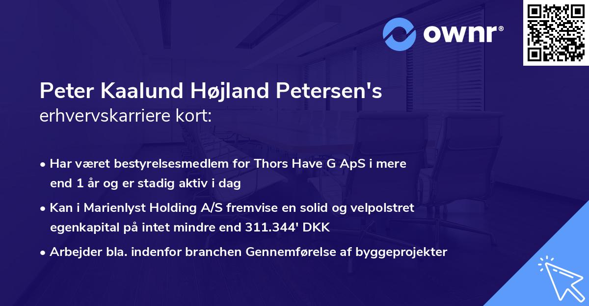 Peter Kaalund Højland Petersen's erhvervskarriere kort
