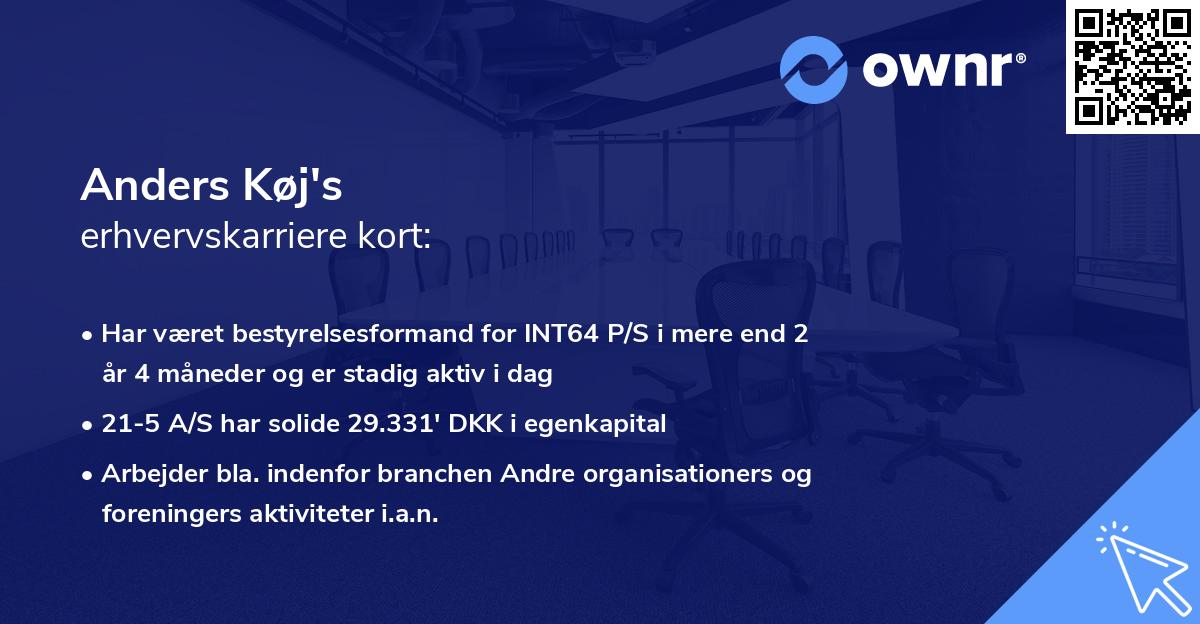 Anders Køj's erhvervskarriere kort