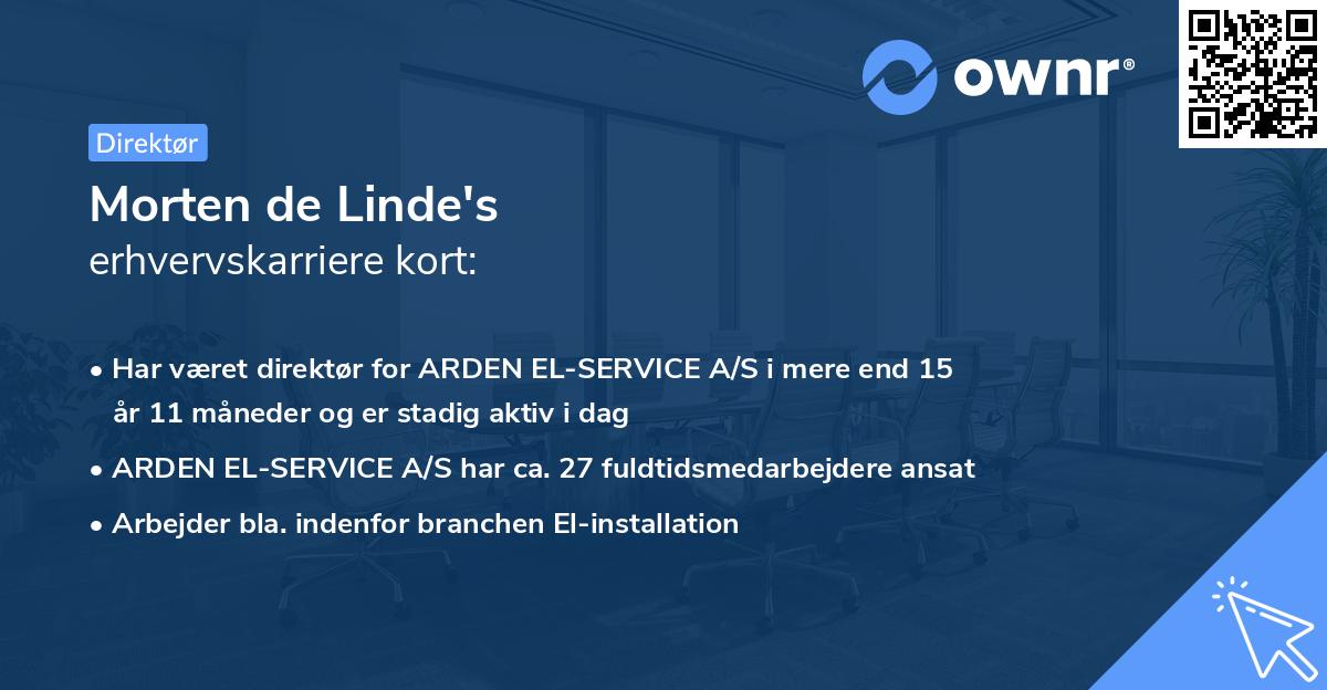 Morten de Linde's erhvervskarriere kort