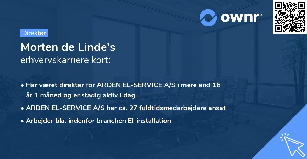 Morten de Linde's erhvervskarriere kort