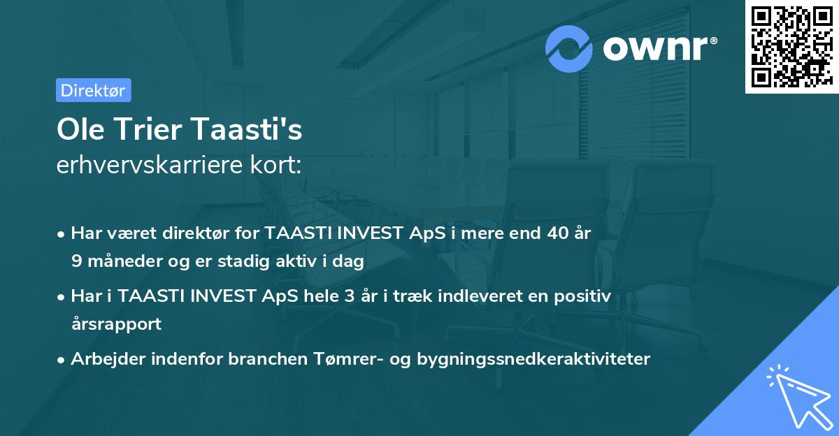 Ole Trier Taasti's erhvervskarriere kort