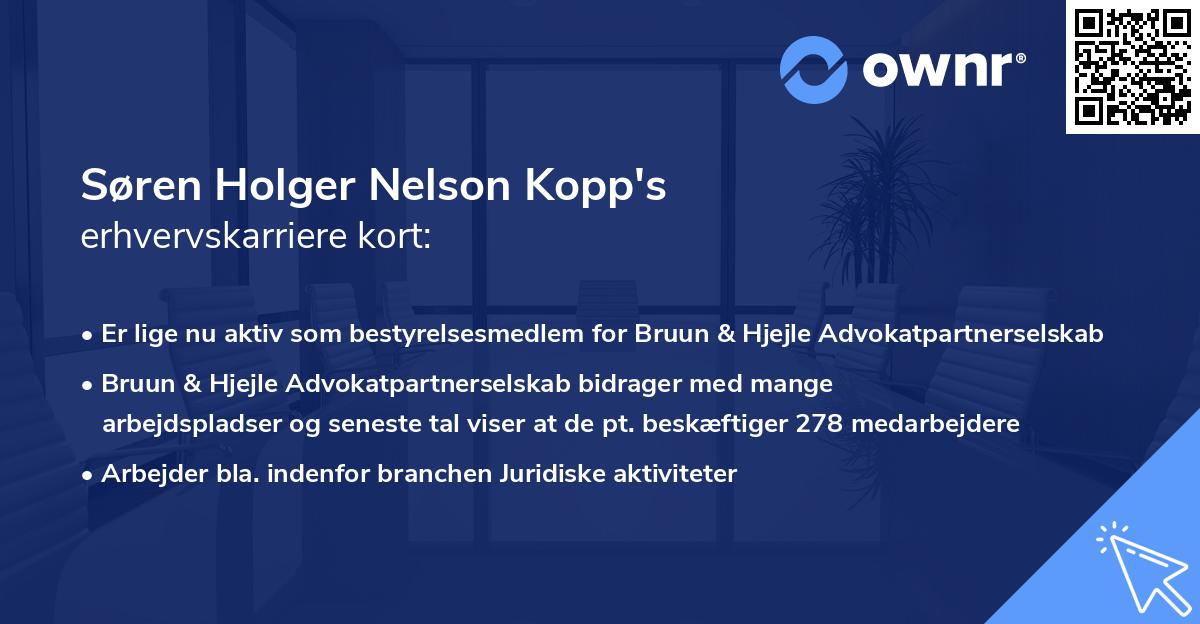 Søren Holger Nelson Kopp's erhvervskarriere kort