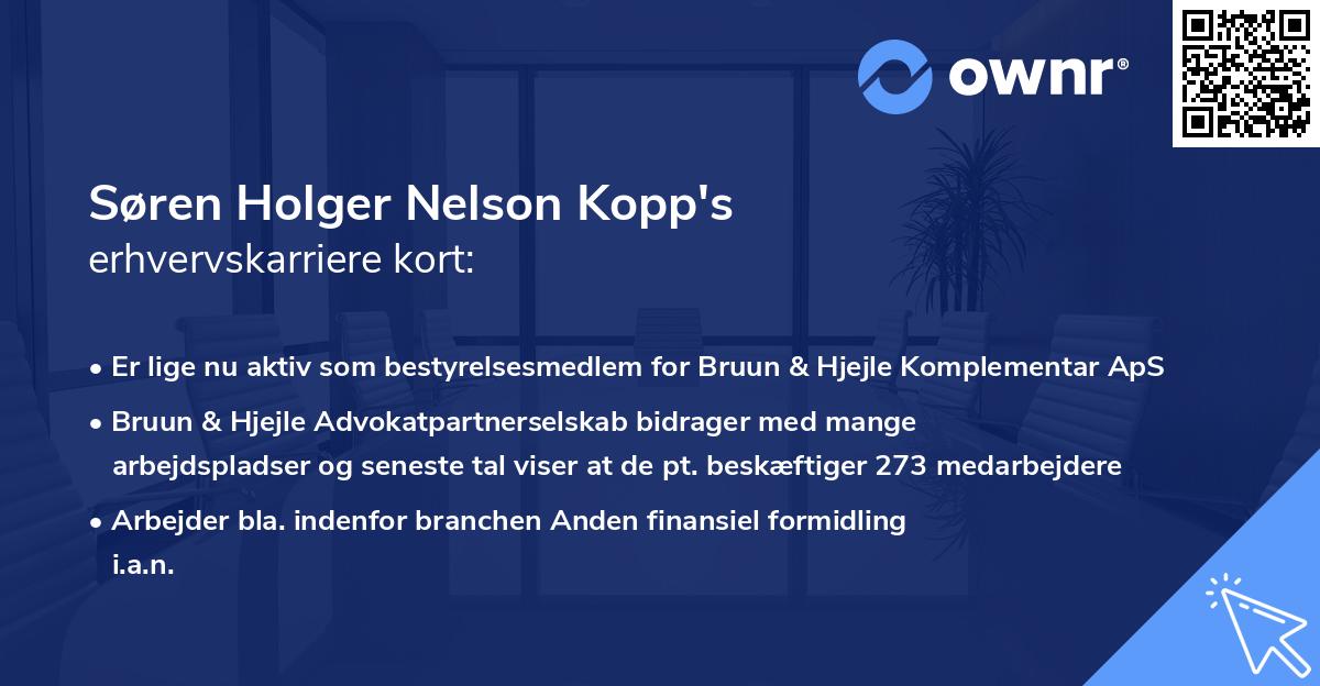 Søren Holger Nelson Kopp's erhvervskarriere kort