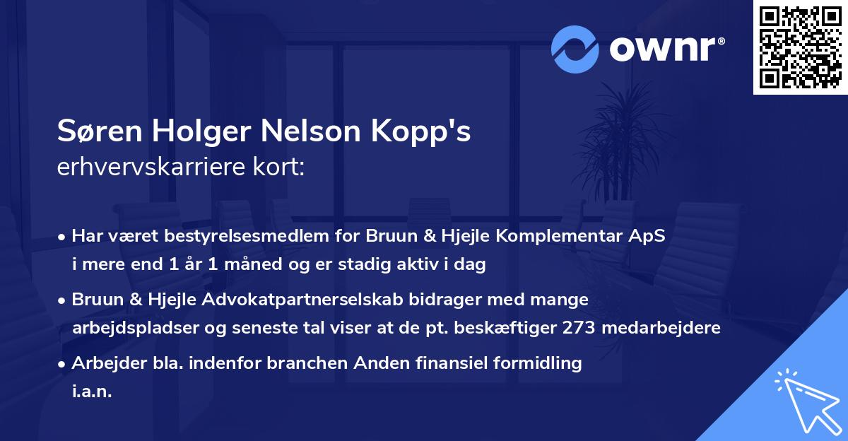 Søren Holger Nelson Kopp's erhvervskarriere kort