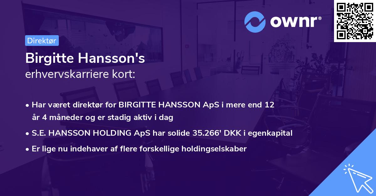 Birgitte Hansson's erhvervskarriere kort