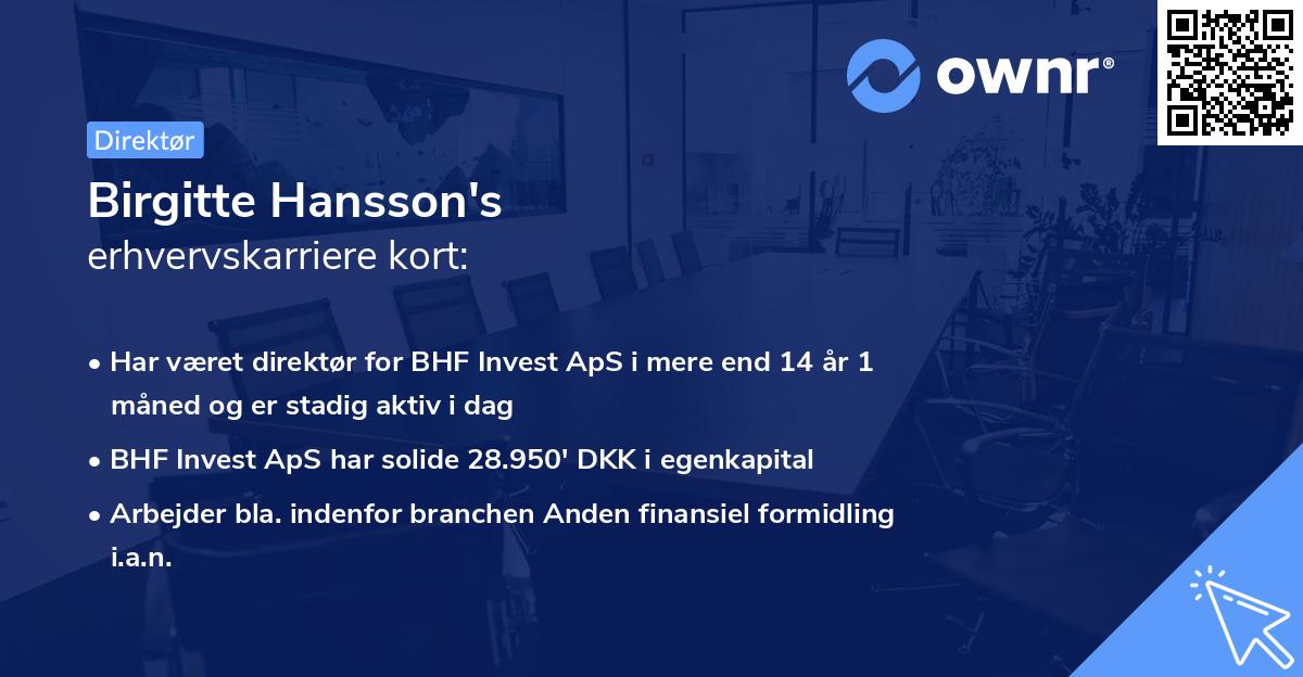 Birgitte Hansson's erhvervskarriere kort