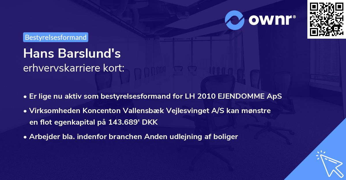 Hans Barslund's erhvervskarriere kort