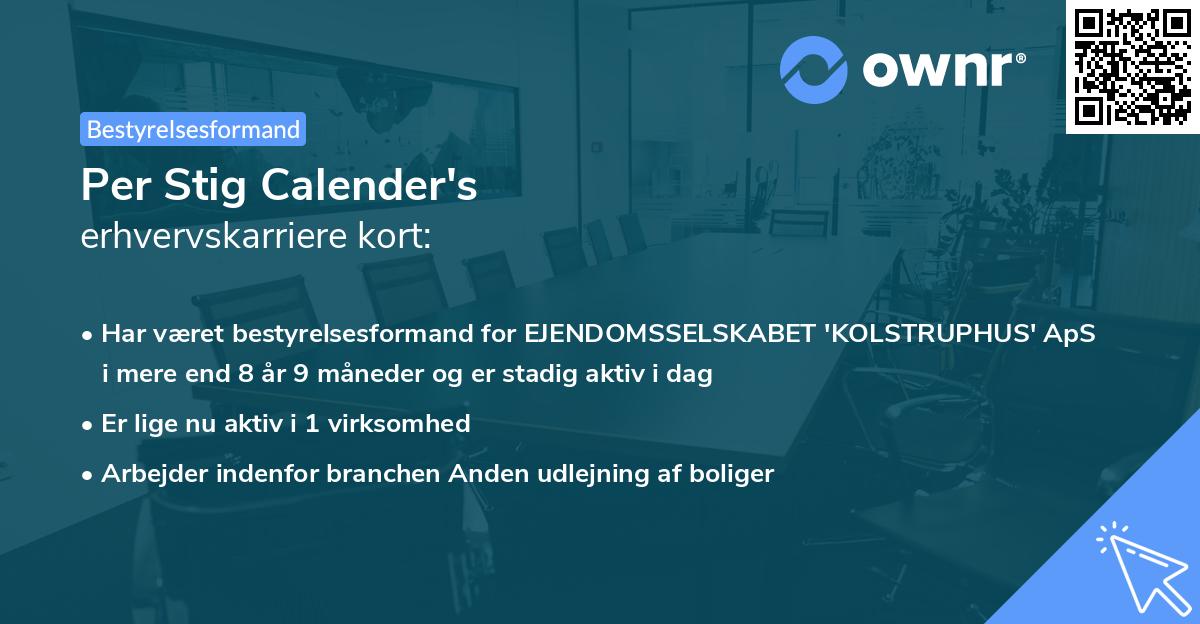 Per Stig Calender's erhvervskarriere kort