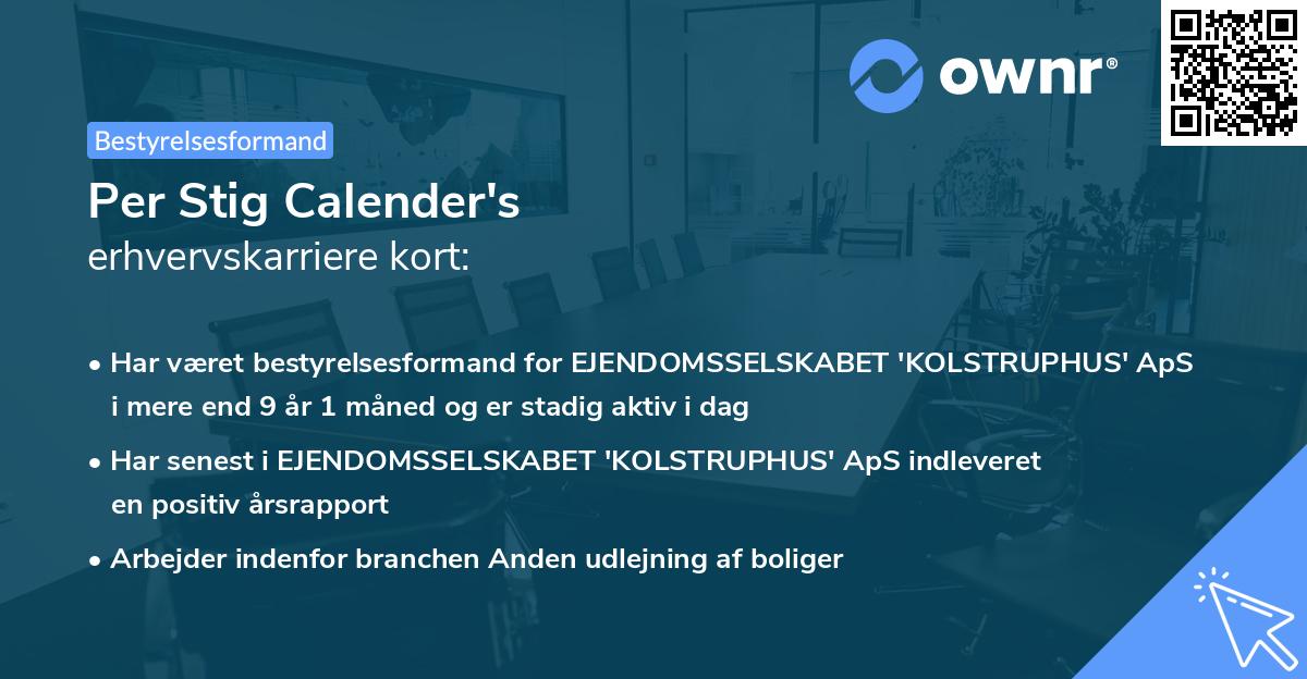 Per Stig Calender's erhvervskarriere kort