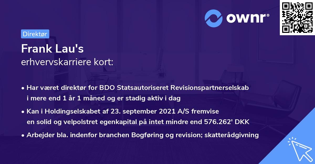 Frank Lau's erhvervskarriere kort