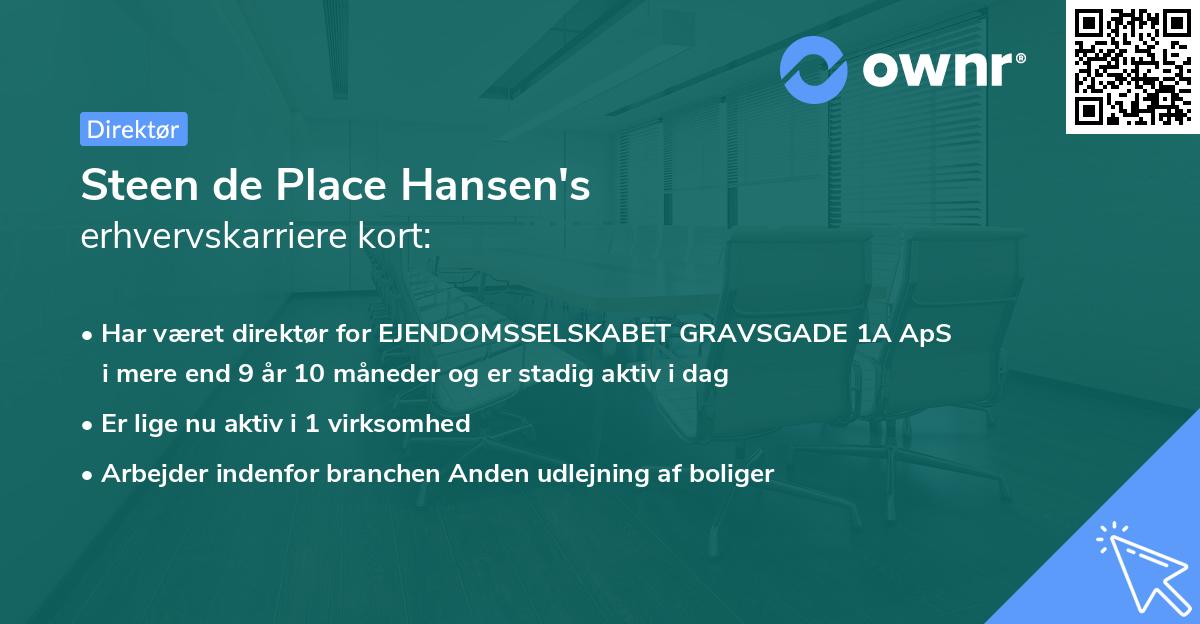 Steen de Place Hansen's erhvervskarriere kort