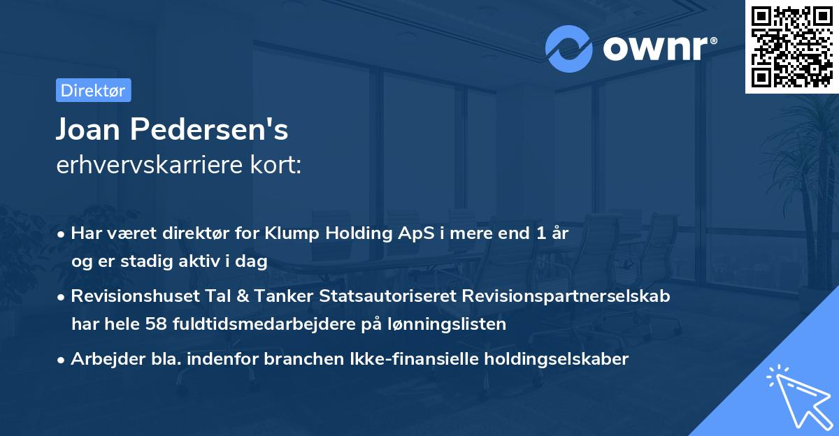 Joan Pedersen's erhvervskarriere kort