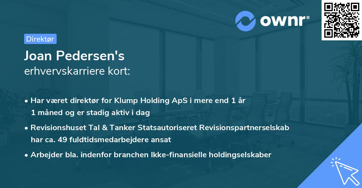 Joan Pedersen's erhvervskarriere kort