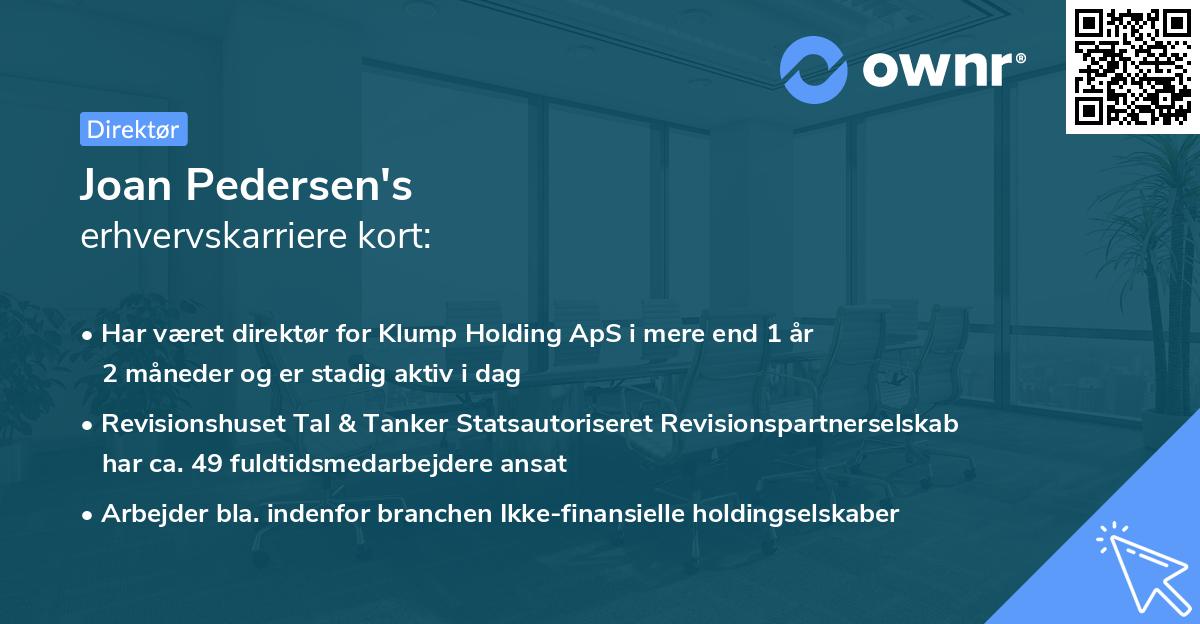 Joan Pedersen's erhvervskarriere kort