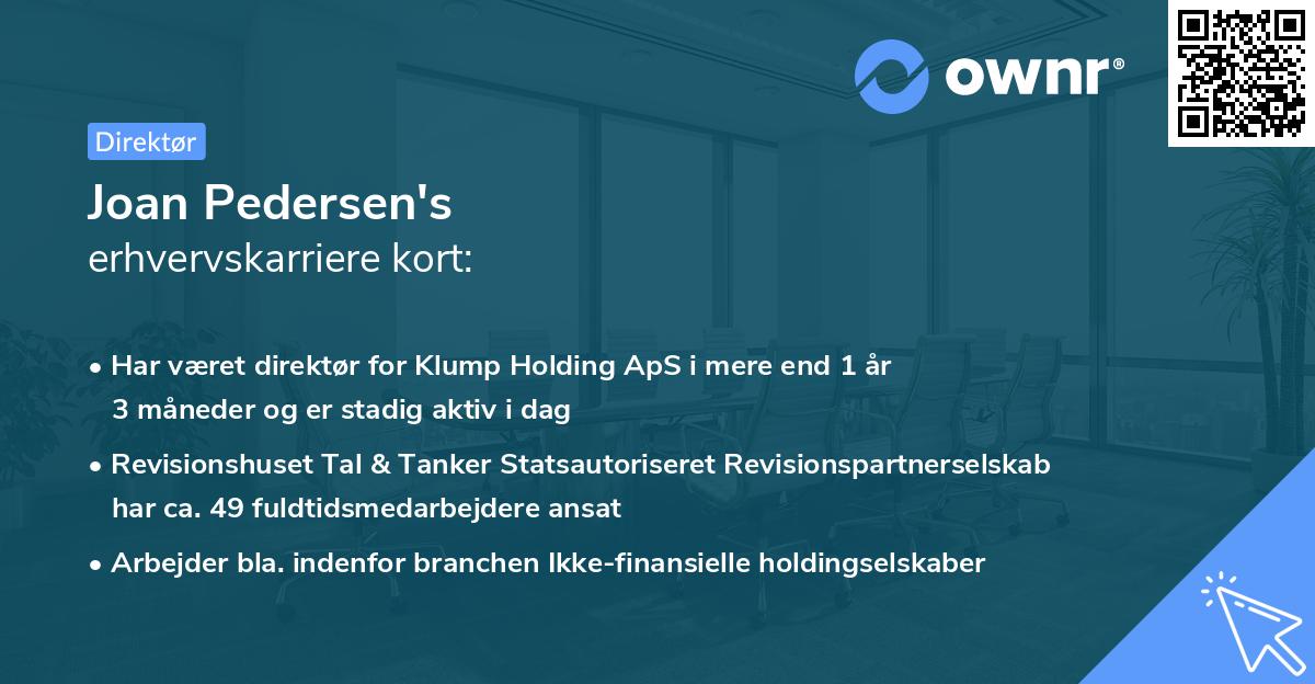 Joan Pedersen's erhvervskarriere kort