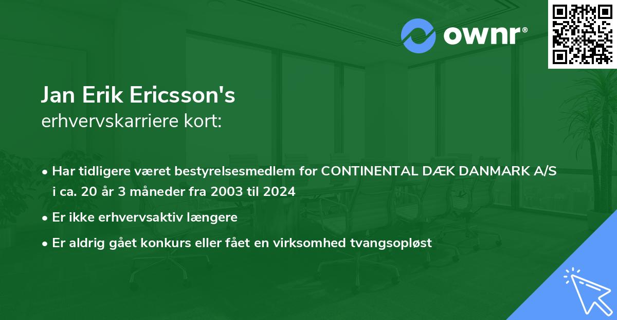 Jan Erik Ericsson's erhvervskarriere kort