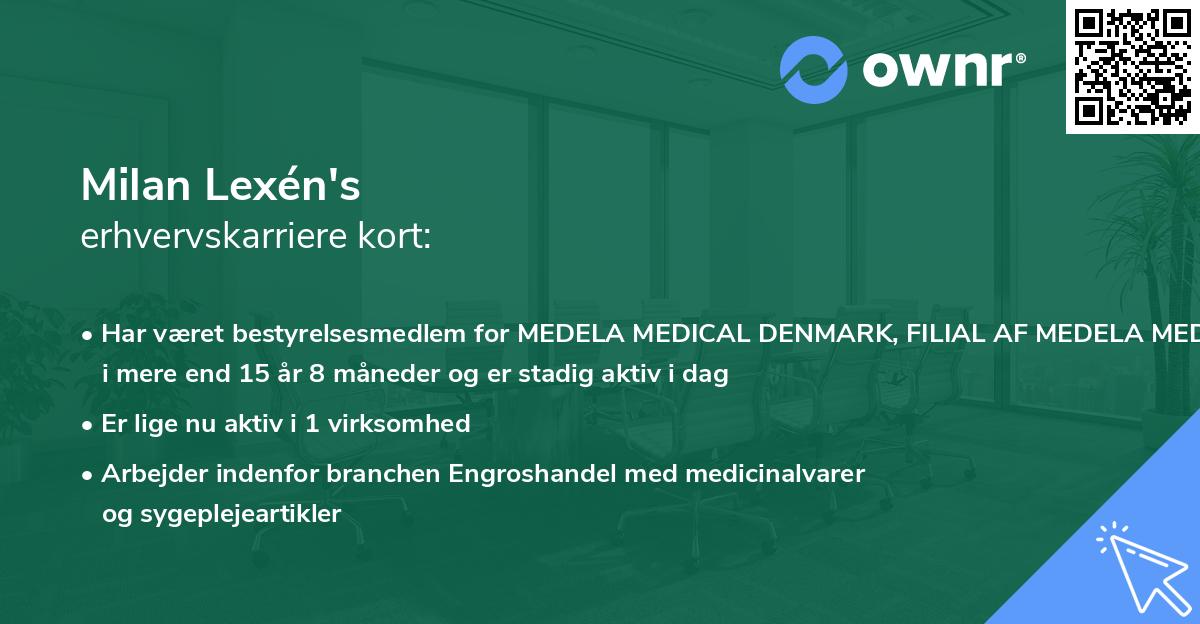 Milan Lexén's erhvervskarriere kort