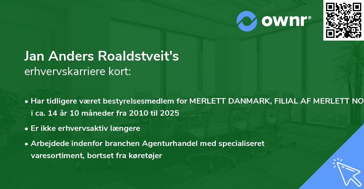 Jan Anders Roaldstveit's erhvervskarriere kort