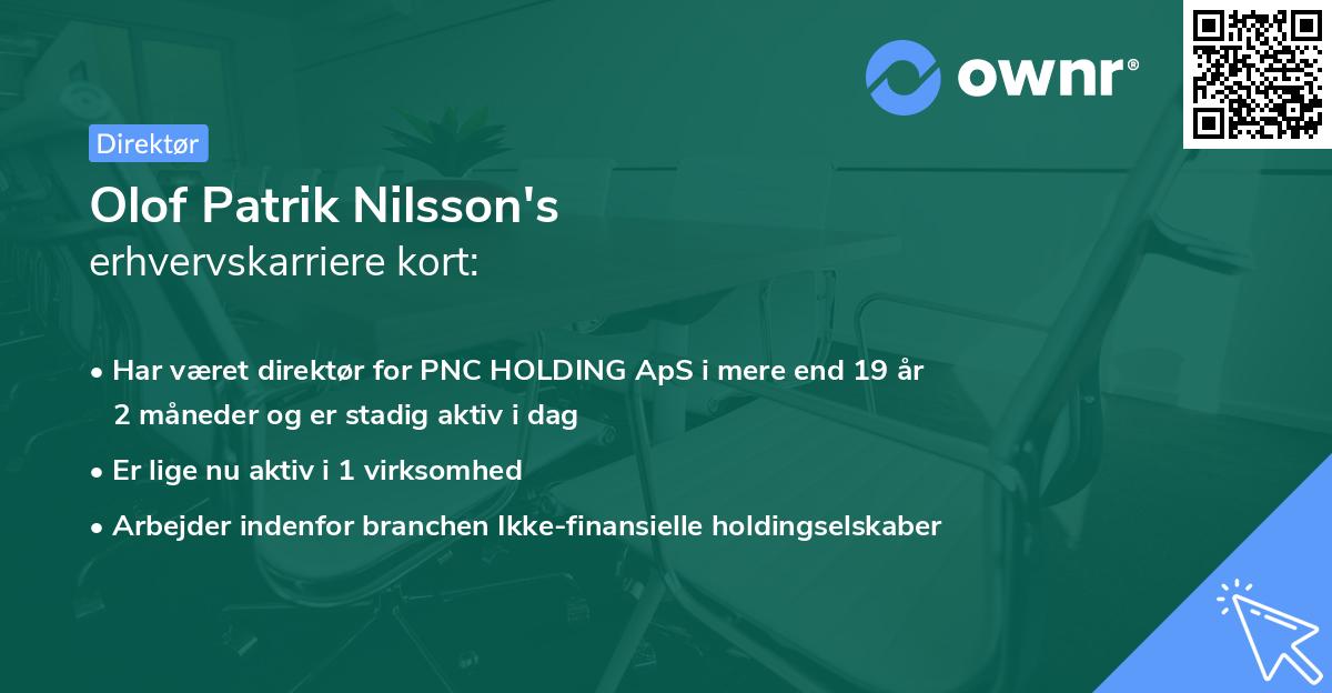 Olof Patrik Nilsson's erhvervskarriere kort