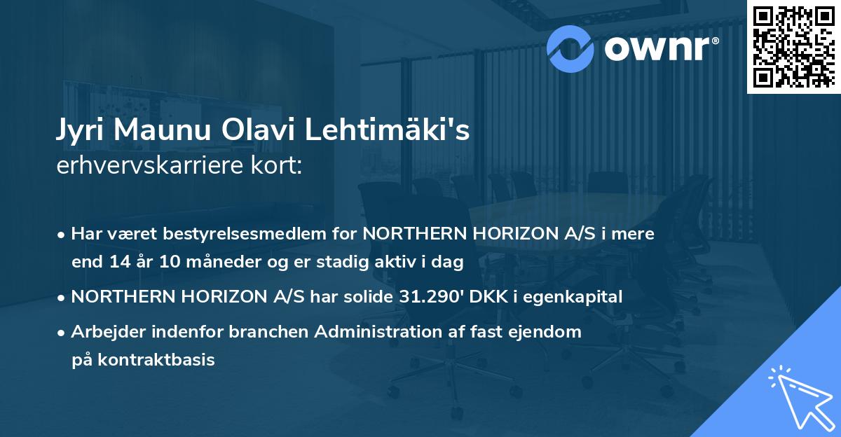 Jyri Maunu Olavi Lehtimäki's erhvervskarriere kort
