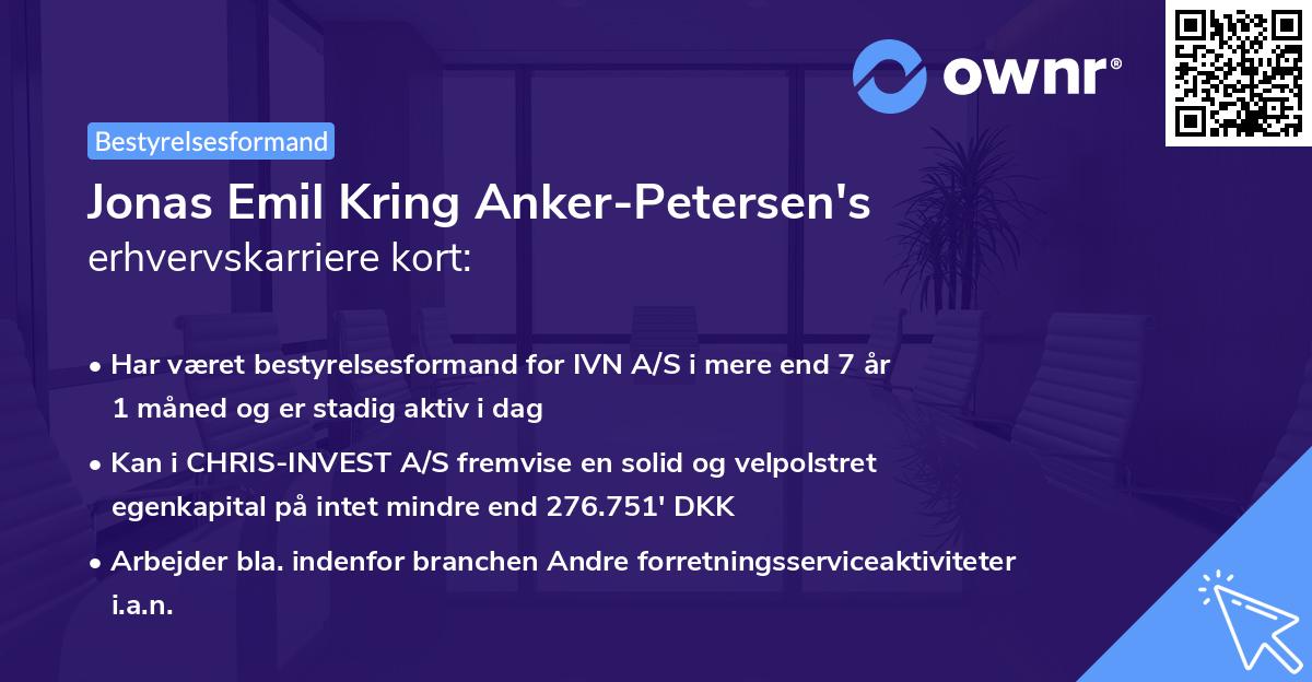 Jonas Emil Kring Anker-Petersen's erhvervskarriere kort