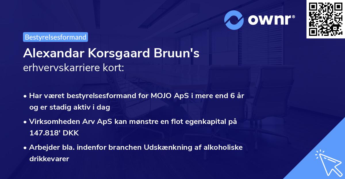 Alexandar Korsgaard Bruun's erhvervskarriere kort