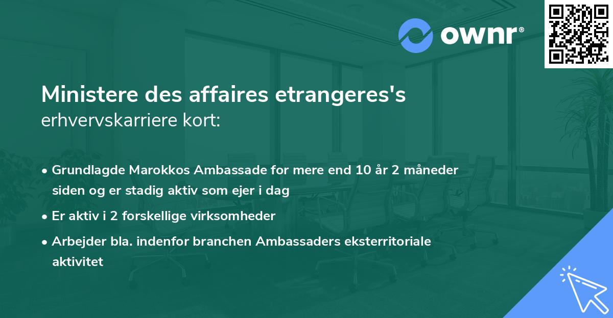 Ministere des affaires etrangeres's erhvervskarriere kort