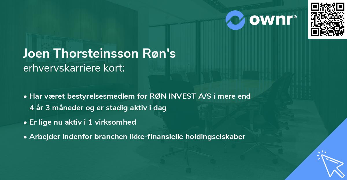 Joen Thorsteinsson Røn's erhvervskarriere kort