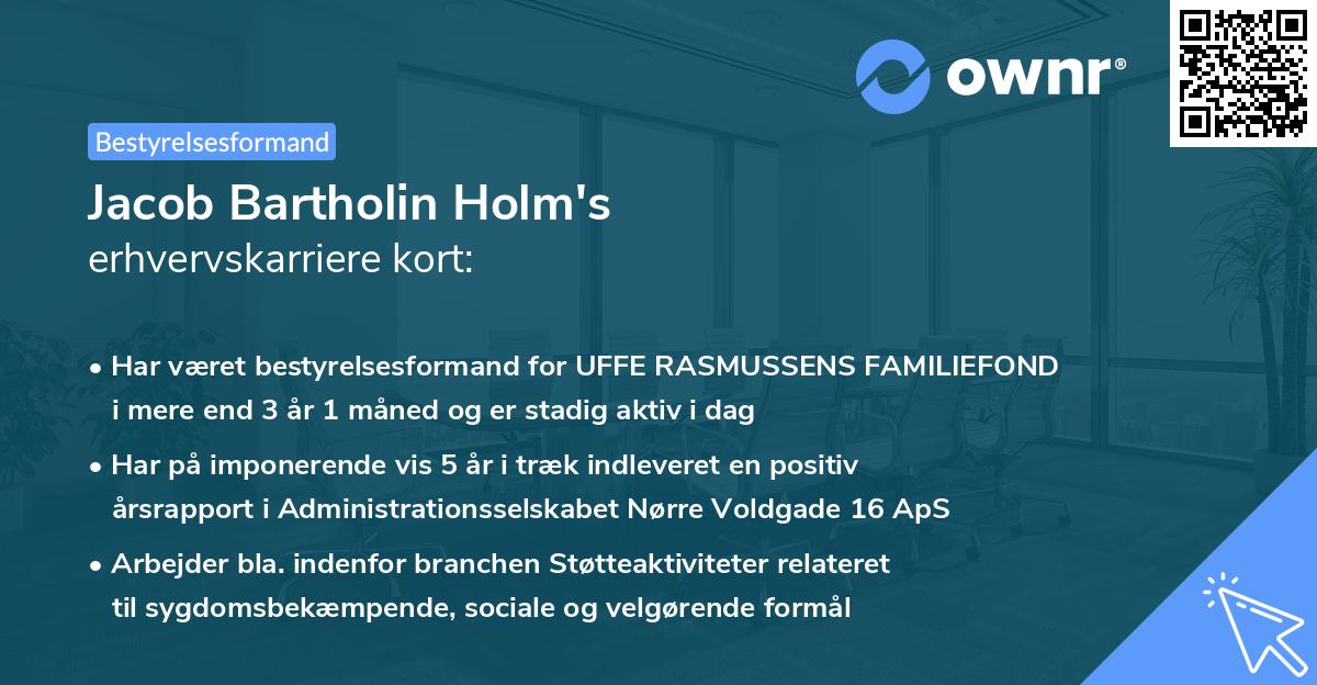 Jacob Bartholin Holm's erhvervskarriere kort