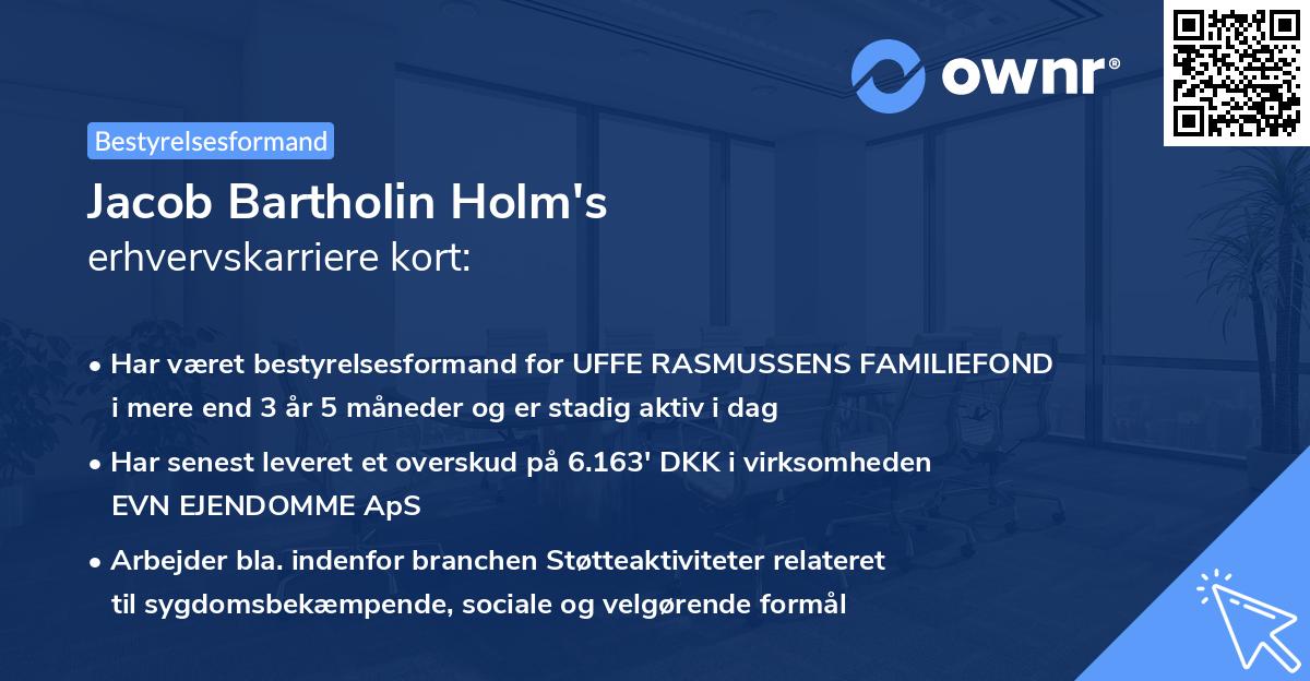 Jacob Bartholin Holm's erhvervskarriere kort