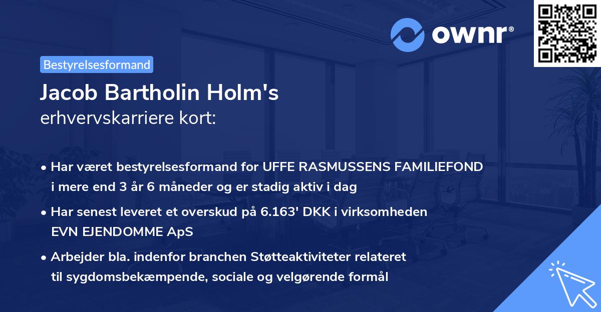 Jacob Bartholin Holm's erhvervskarriere kort